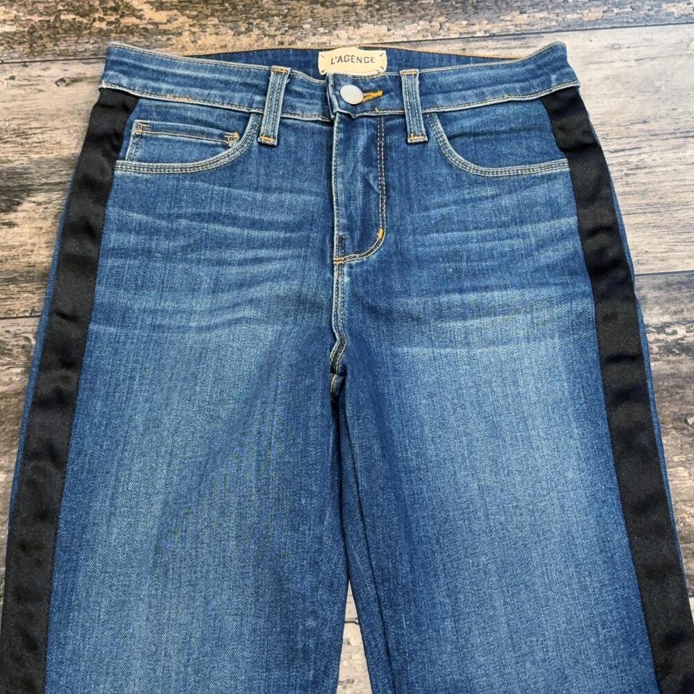 L'Agence Margot Skinny High Rise Jeans Women 24 Blue Side Stripe Denim Pants NWT - Picture 3 of 11